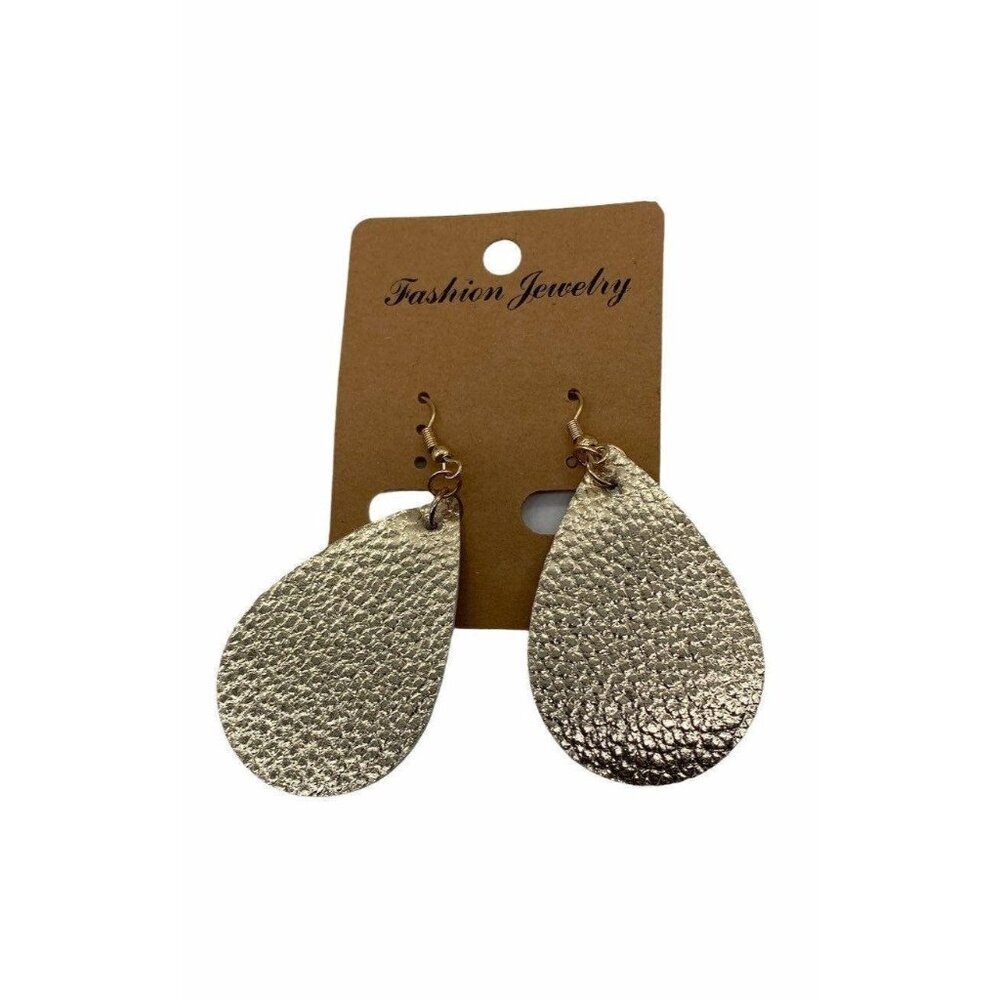 Fashion Jewelry Womens Tear Drop Metallic Leather Earrings Gold Tone Fishnet Hoo